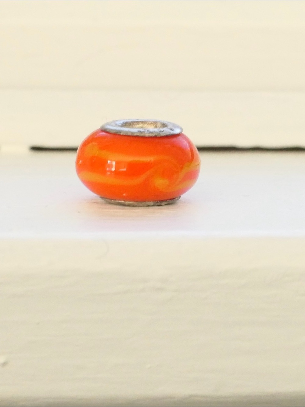 Sterling Orange with Yellow Glass Charm Bead